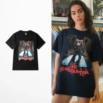 

Kanye Red Goddess Tide Brand T Shirt Retro High Street Skateboard Dead Fly Harajuku Loose Top Tee Lovers Couple Cotton Trasher