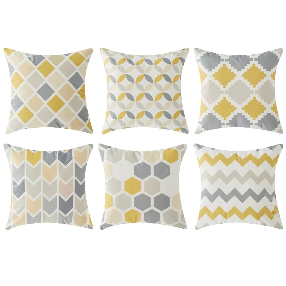 Grey Yellow Microfiber Throw Cushion Covers So Smart Deco