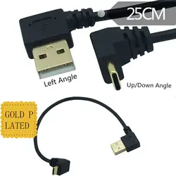 Вверх и вниз под углом 90 градусов позолоченный USB 3.1 Type-C USB мужчина к USB maleleft данных зарядки соединительный кабель 25 см для планшетных Телефон