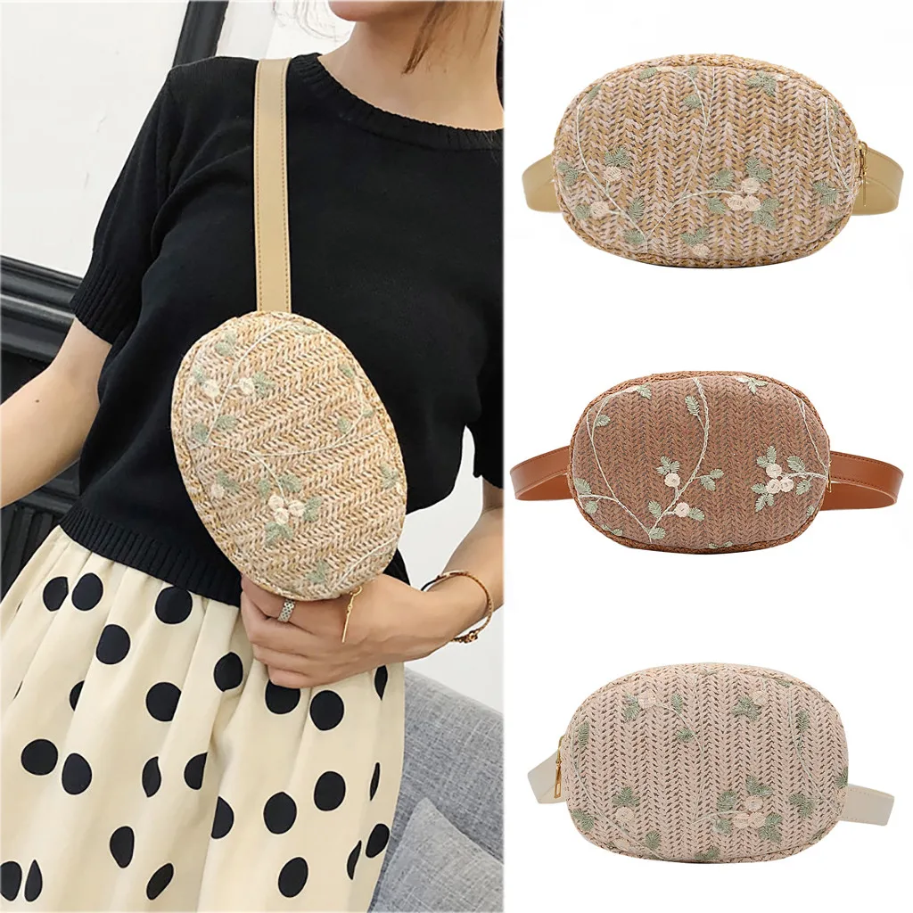 Fashion Chest Bag Casual Summer Women Lace Straw Simple Versatile Messenger Bag Waist Chest Bag Crossbody Mobile Phone Bags