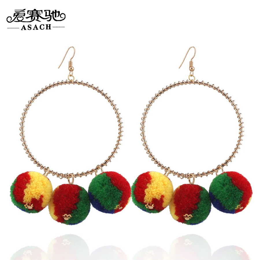 ASACH 5 Colors Colorful Fluffy Fur Ball Dangle Earrings Pendant Earring