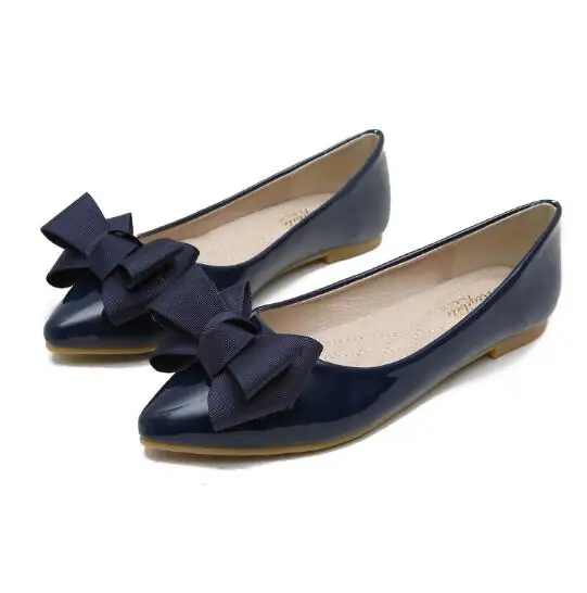 Г. Туфли из лакированной кожи с бантиком-бабочкой женские туфли без застежки ярких цветов на плоской подошве, большие размеры 43, Милая женская обувь - Color: Blue