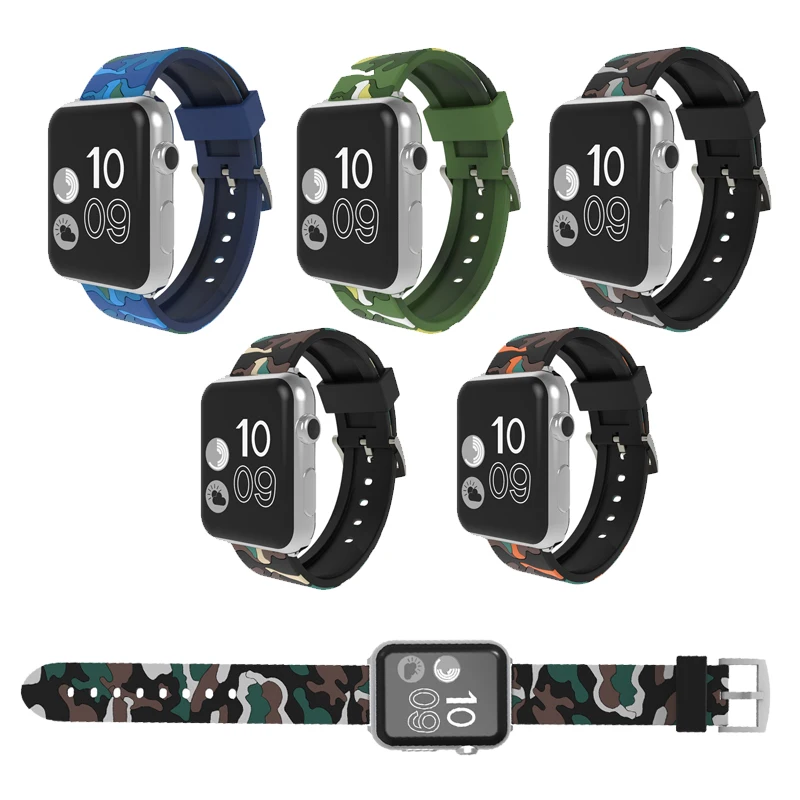 

UEBN Camouflage silicone Band for For apple watch 42mm 38mm Replaceable Bracelet Strap for For apple watch Series 1/2/3 band