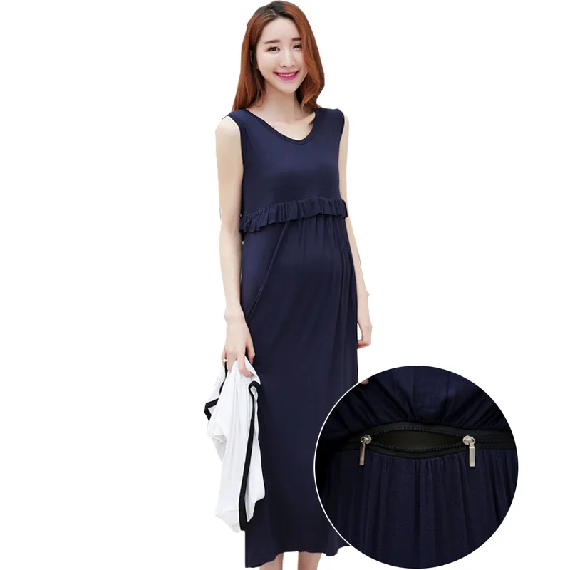 

2017 Maternity Clothing Elegant Comfortable Nursing Dresses Breastfeeding Clothing Mid-Calf Loose Pregnant Feeding Dress Tops
