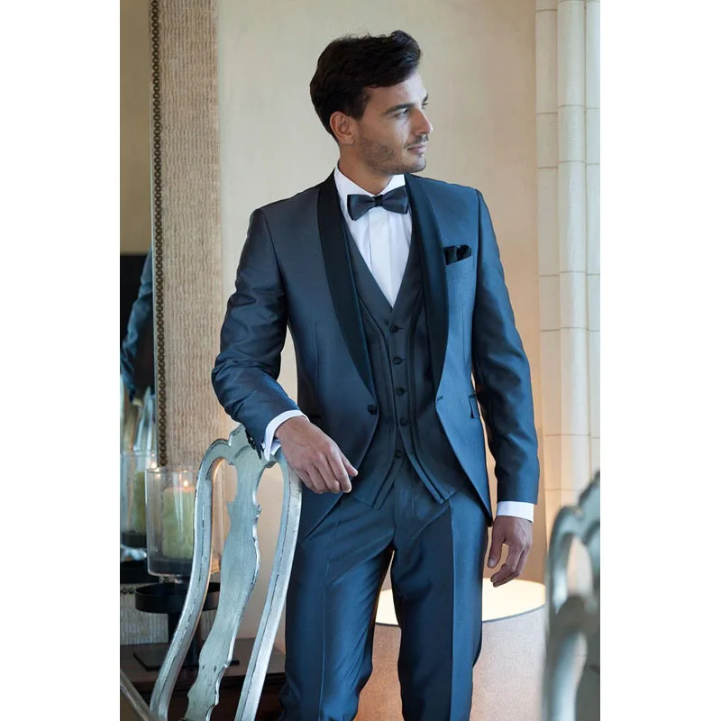 Heisser Verkauf Nach Mass Schal Revers One Button Blau Brautigam Manner Anzug Smoking Hochzeit Trauzeuge Herren Anzuge Jacke Pants Weste Groom Men Suits Men Suitmens Suits Tuxedos Aliexpress