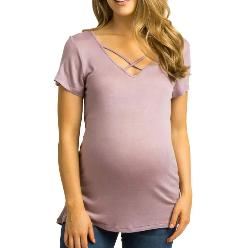 

BMF TELOTUNY Fashion Womens Maternity Patchwork Cross Tops Pregnancy Clothes Top Blouse Shirt Mar23 2019