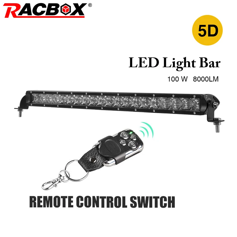 

RACBOX 22 inch 100W 5D LED Work Light Bar Single One Row With LED Chips Combo Beam Straight Bar For Jeep Automobile SUV Offroad