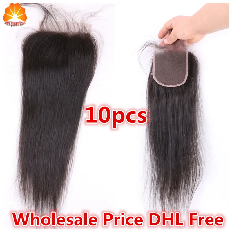 

DHL Free 5 pieces lot Wholesale price BrazilianSilk Ssraight Human Hair Lace Closure Bleached Knots Baby Hair  Can Be Dyed