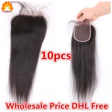 DHL Free 5 pieces lot Wholesale price BrazilianSilk Ssraight Human Hair Lace Closure Bleached Knots Baby Hair Can Be Dyed