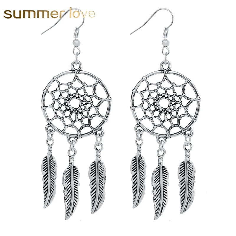 Vintage Jewelry Big Large Dreamcatcher Drop Earrings Hollow Long