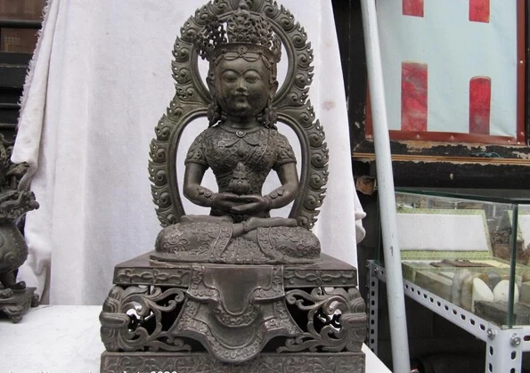 

song voge gem S1475 Tibet Fane 100% Pure Bronze Bodhisattva Guan Yin Amitayus Buddha Statue