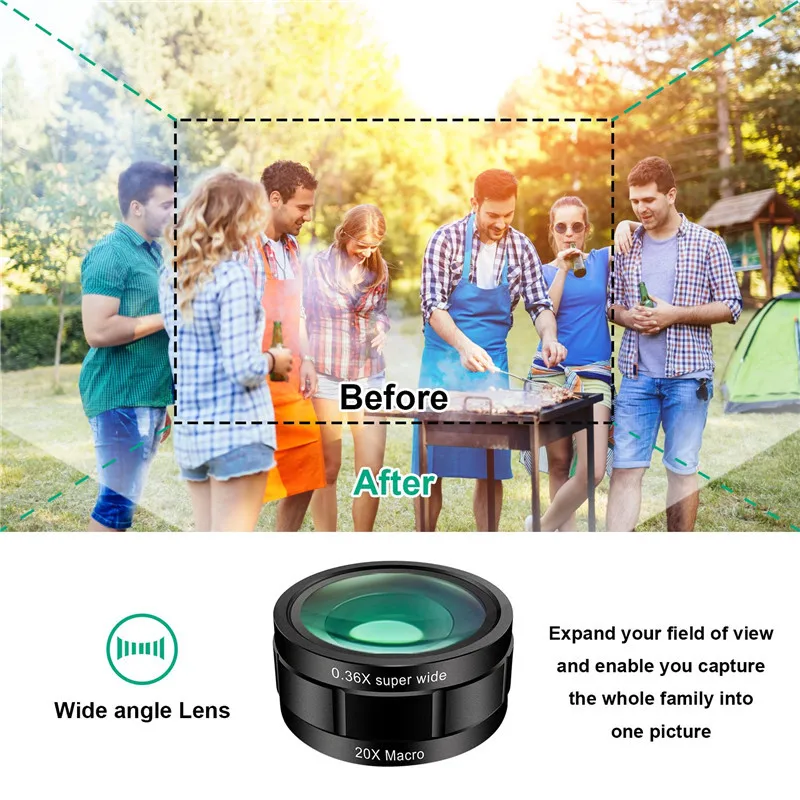 Cell Phone Camera Lens Kit Clip 9 in 1 Wide Angle