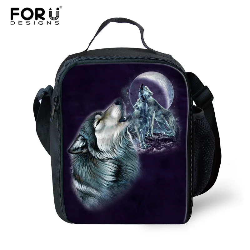 

FORUDESIGNS Wolf Pattern Lunch Bag Food Insulated Box Picnic Bag Kids Thermal Bag for Worker Carry on Bag with Mesh Pocket