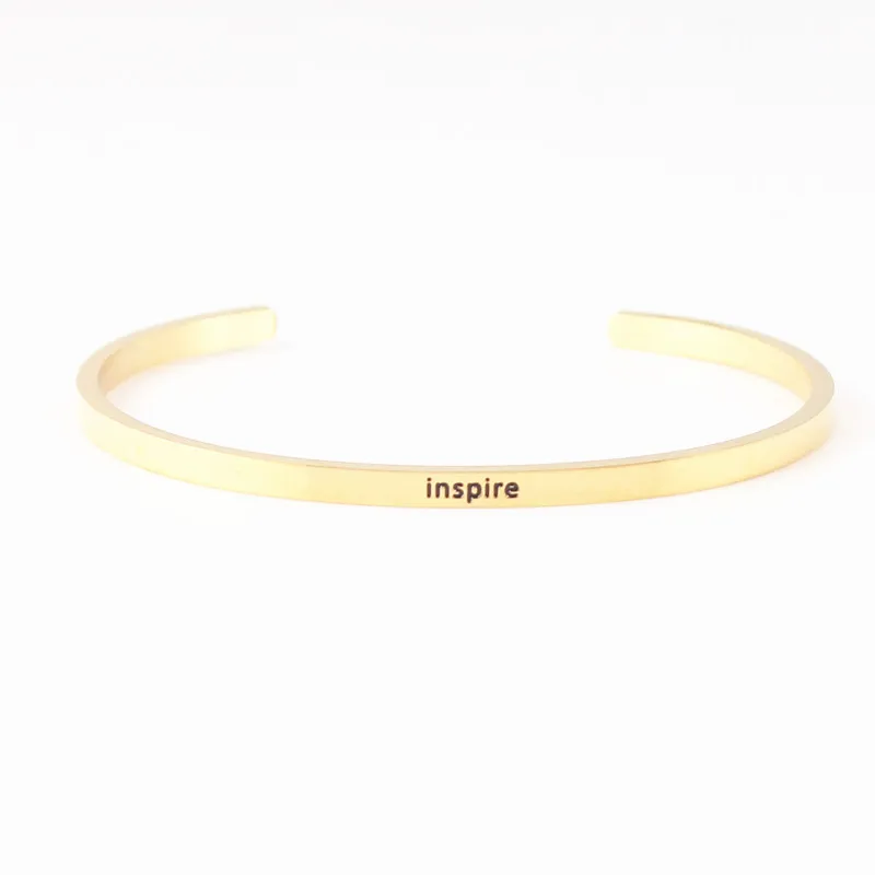 

"inspire" Stainless Steel Bar Engraved Positive Inspirational Quote Cuff Mantra Bracelet Bangle For Men Best Gifts