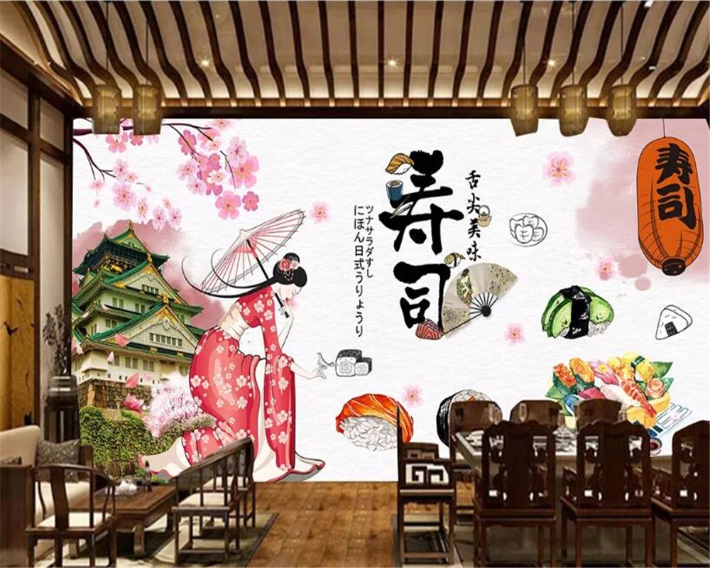 

beibehang behang Custom wallpaper Japanese restaurant sushi restaurant silky landscape scenery sofa background home decoration