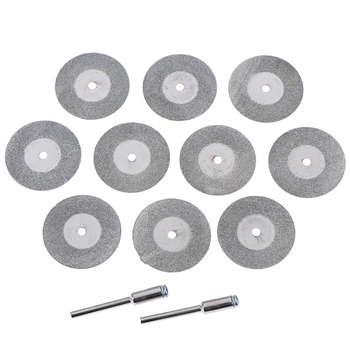 

10pcs/set Fit Rotary Tool Silver 30mm Mini Diamond Saw Blade Cutting Discs with 2X Connecting Shank for Dremel Drill