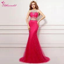 Alexzendra Lace Mermaid Pink Two Pieces Prom Dresses Beaded Crystals Long Evening Gowns Party Dress