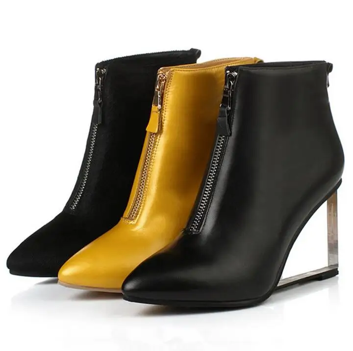 Новое поступление; черные ботинки из конского волоса для подиума; женские ботильоны в необычном стиле с вырезами и молнией спереди; женские ботинки высокого качества