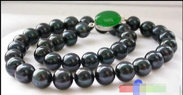 

HOT## Wholesale >>> AAA++ 17" 12mm ROUND BLACK FW PEARL NECKLACE JADE 925SC