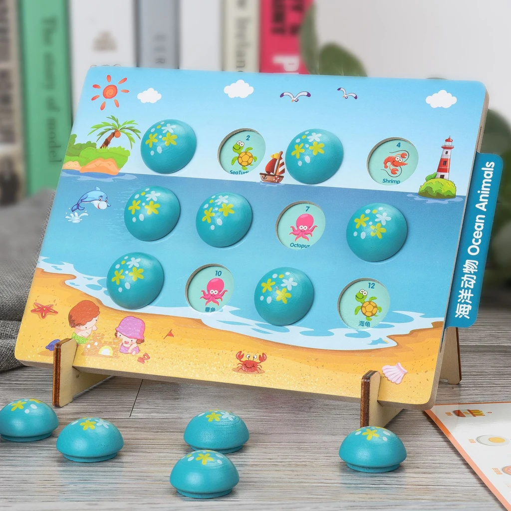 Wooden Memory and Learning Board Game - Preschool Learning Educational Toy - Colorful Matching Memory Activity Games