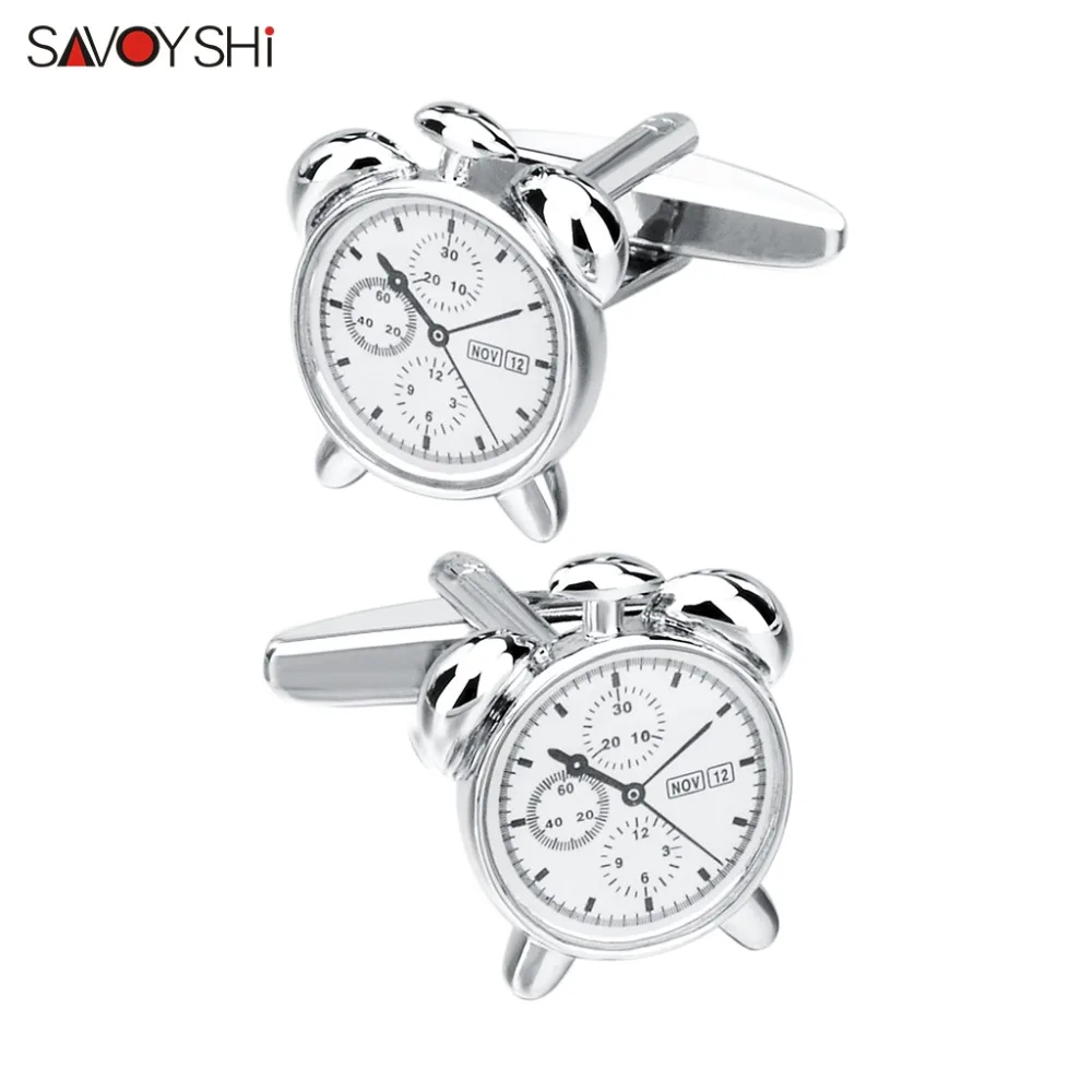 

SAVOYSHI Novelty Male Shirt Cufflinks for Mens High Quality Silver Alarm Clock Model Cuff links Brand Cuffs Accessories Free DIY
