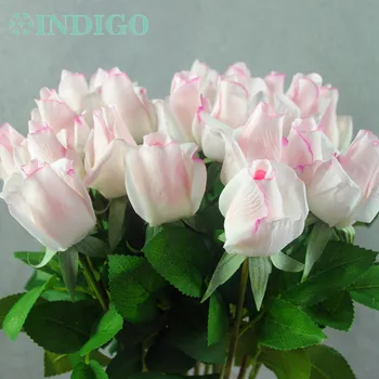

INDIGO- 21 PCS Light Pink Rose Bud Artificial Flower Wedding Real Touch Rose Home Decorative Hotel Coffee Shop Free Shipping