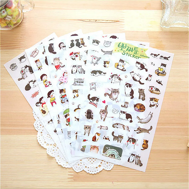 

6Pcs/set Colorful Cat Toy Stickers for Laptop Car Styling Phone Luggage Bike Motorcycle Mixed Cartoon Pvc Waterproof Sticker