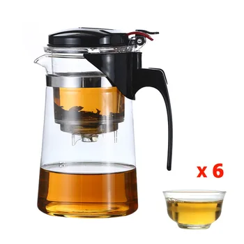 

6 pcs Tea Cup + Style B*500ml Glass Teapot With Filter Glass Tea Set With Infuser Green Tea Teapot Da Hong Pao Kettle