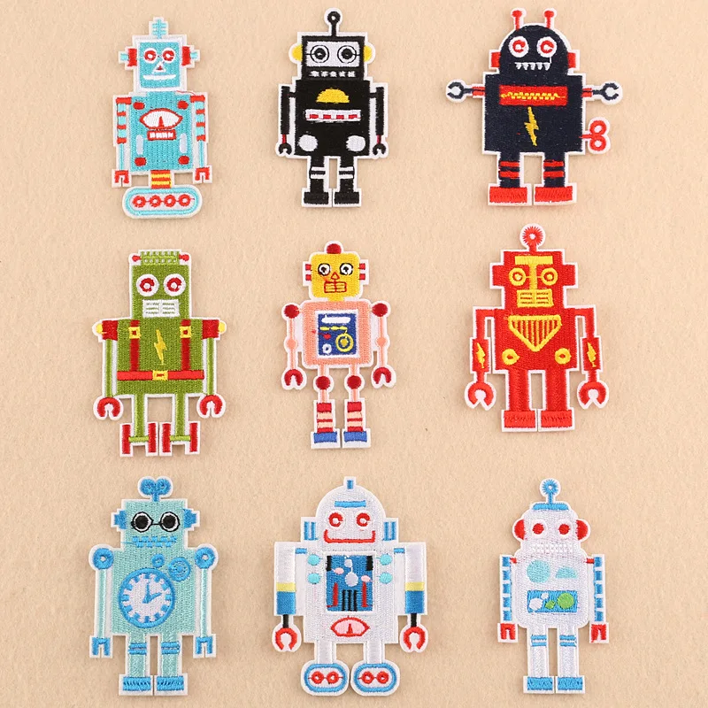 

Cute Robot Iron Patches for Clothing Mr Robot Embroidered Iron on Patch Stickers on Clothes Embroidery Patches for Clothing