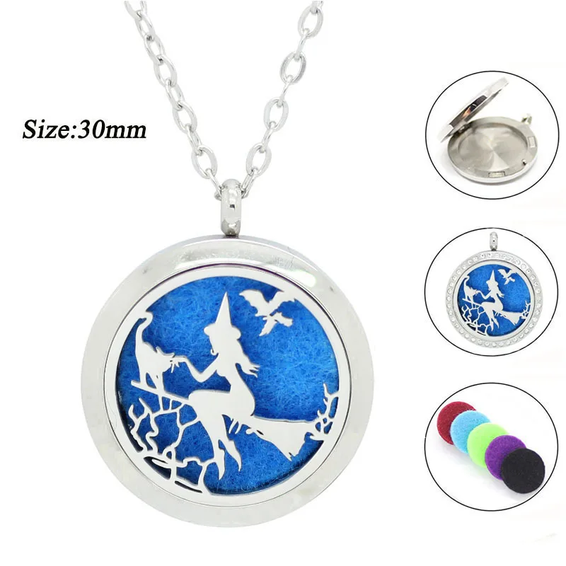 

30mm Essential Oil Diffuser Necklace Witch 316L Stainless Steel Aromatherapy Pendant for Women (free with 5pads)