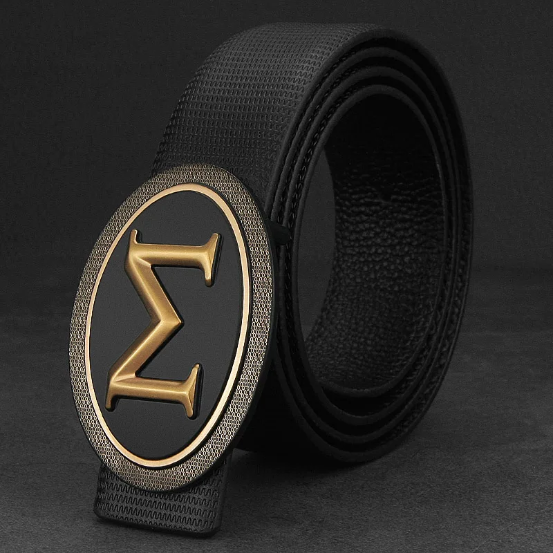 Casual off white letter M men genuine leather belt fashion luxury brand fancy vintage jeans waist belt cintos para hombre marca - Цвет: Black