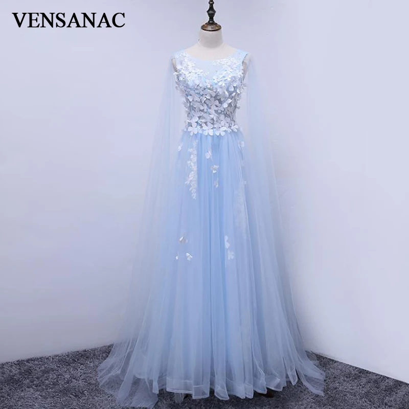 VENSANAC 2018 A Line O Neck Flowers Appliques Long Evening Dresses Elegant Crystal Party Lace Backless Prom Gowns VENSANAC 2018 A Line O Neck Flowers Appliques Long Evening Dresses Elegant Crystal Party Lace Backless Prom Gowns