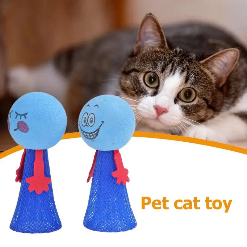

2pcs Cat Toys Cute Face Expression Spring Bouncing Ball Cats Chasing Interactive Toy Toothpaste Branch Cleaning Tool Pet Supply