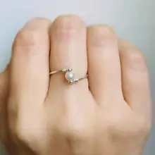 PINJEAS handmade pearl silver ring vintage stackable promise wedding band Statement rings Valentine’s Day Gift jewelry