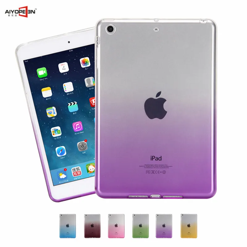 

for ipad mini 2 3 tpu case rainbow gradient 7.9inch full protect bottom cover for ipad mini clear transparent can see logo
