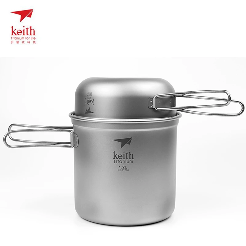 Keith titanio ollas conjunto de utensilios de cocina vajilla con mango plegable cubiertos Picnic juego de cocina olla tazón conjunto 0.4L + 1.2L Ti6051
