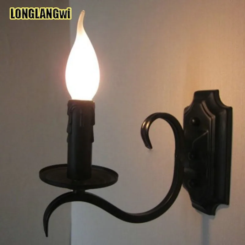 Vintage Wandlampen E14 Kaars Lamp Lamp Mediterrane Zwarte Kleur
