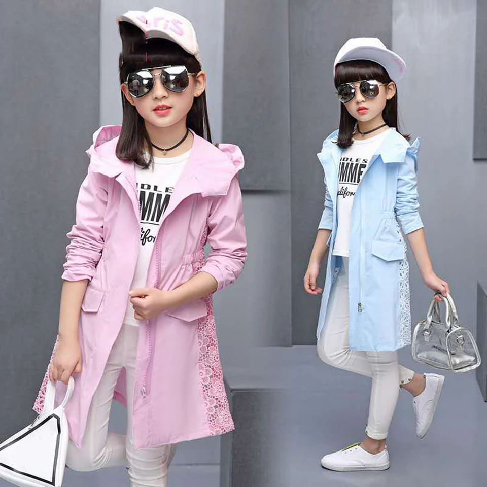 4 5 6 7 8 9 10 12 13Yrs Baby Girls Clothes Coat Solid Color Windbreaker Children Thin Jackets Spring Autumn Kids Outerwear Coat