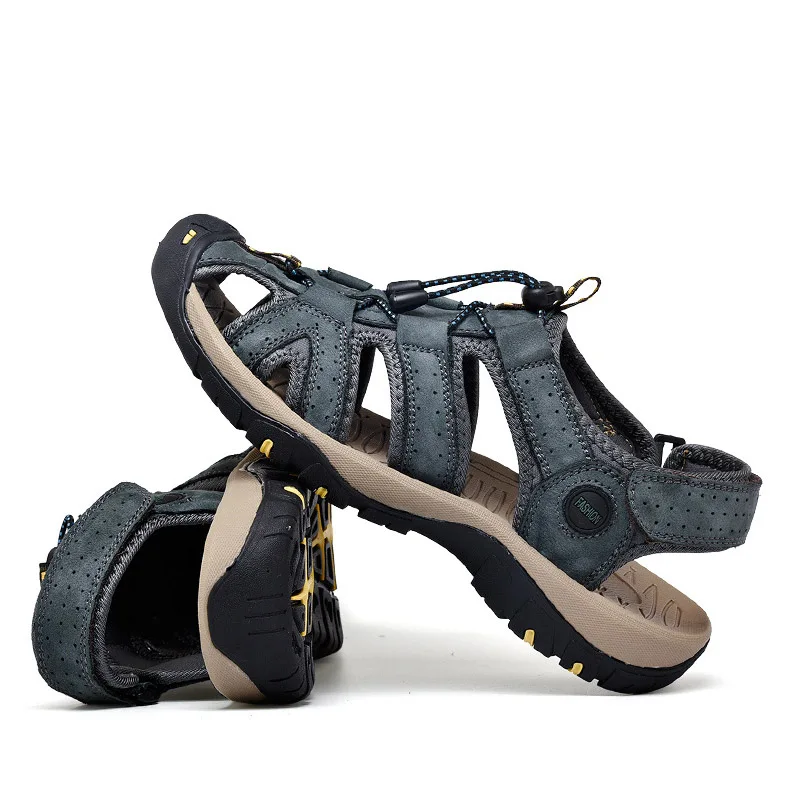 WOOY! YOOW 2019 جديد الصنادل الجلدية الرجال جلد الغزال أحذية الشاطئ الرجال صندل كاجوال النعال مريحة Wearab