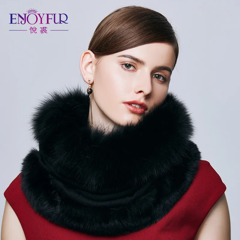 Женский теплый шарф ENJOYFUR, шаль на плечи из кашемира и натурального меха чернобурки на зиму - Цвет: F033