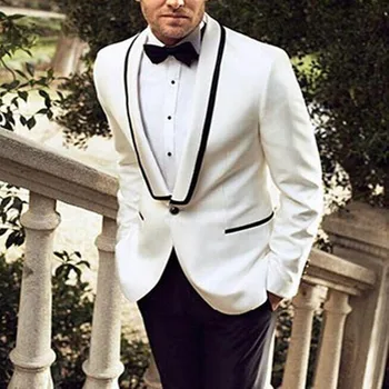 

2020 Morning Style costume homme Shawl Collar terno masculinoMen Suit For Wedding Classic White Men Suits Blazer (Jacket+Pants)