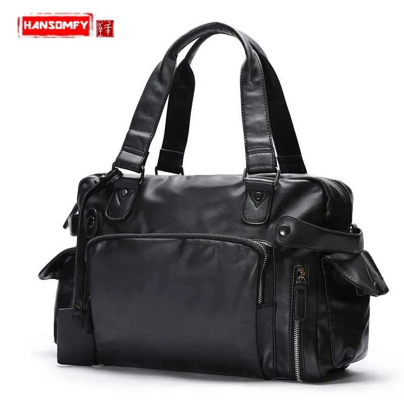 Men's bag casual shoulder bag men's PU leather briefcase handbag cross-country large capacity business travel messenger bag