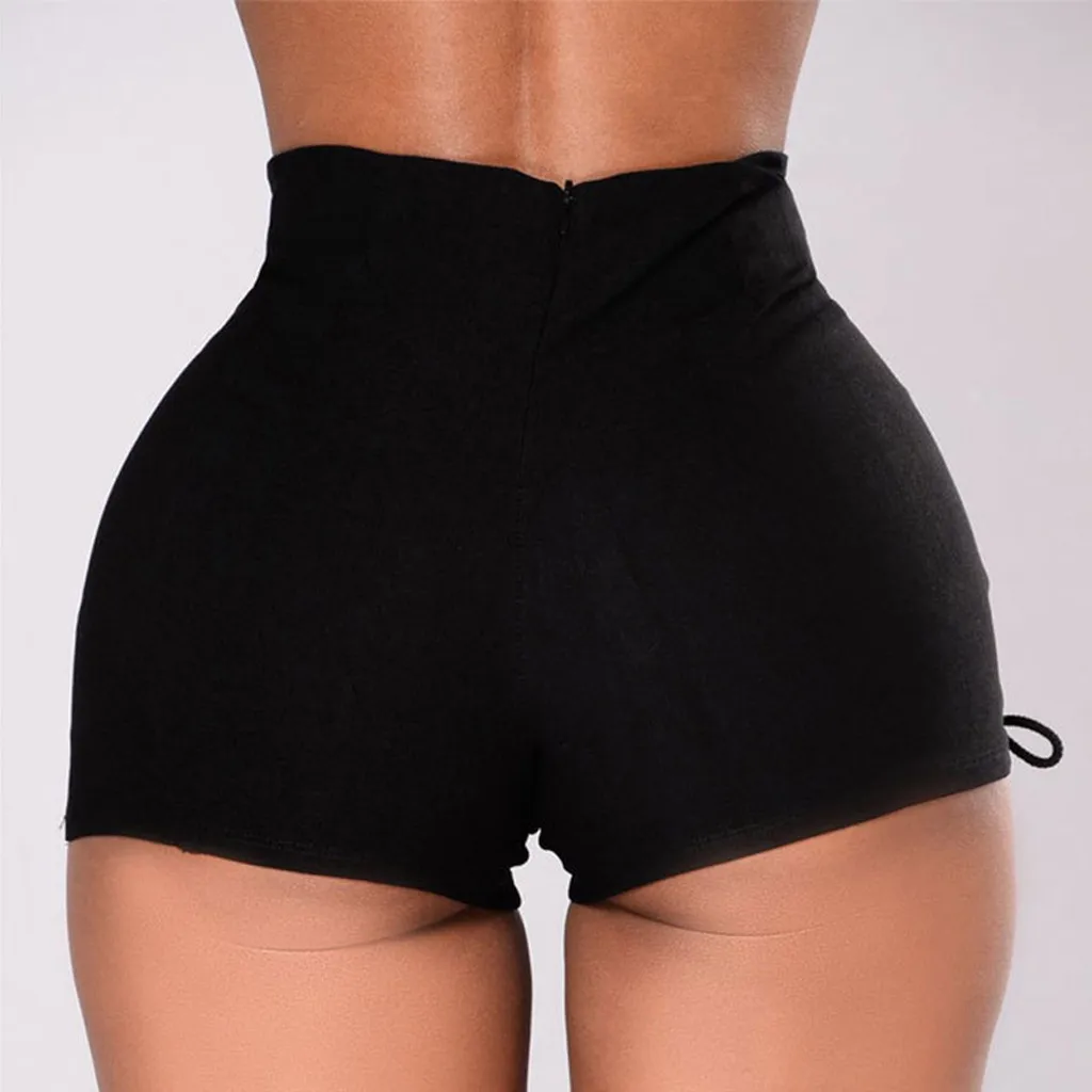 Summer ladies side bandage high waist denim shorts sexy high waist zipper tight denim lace mini shorts jeans spodenki damskie40