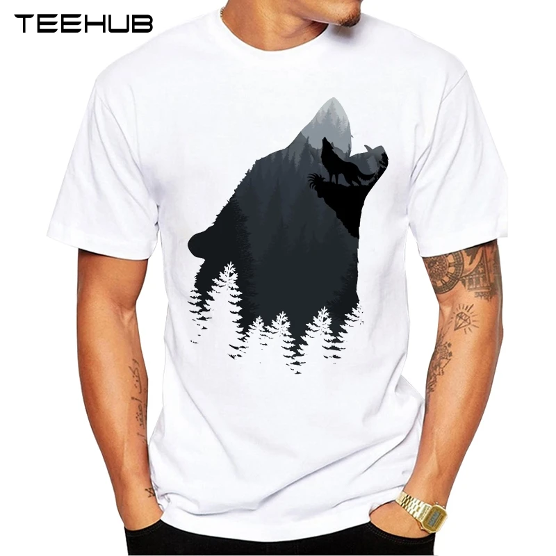 TEEHUB Мужская модная футболка с изображением волка и горы, короткий рукав, новинка, круглый вырез, крутая футболка