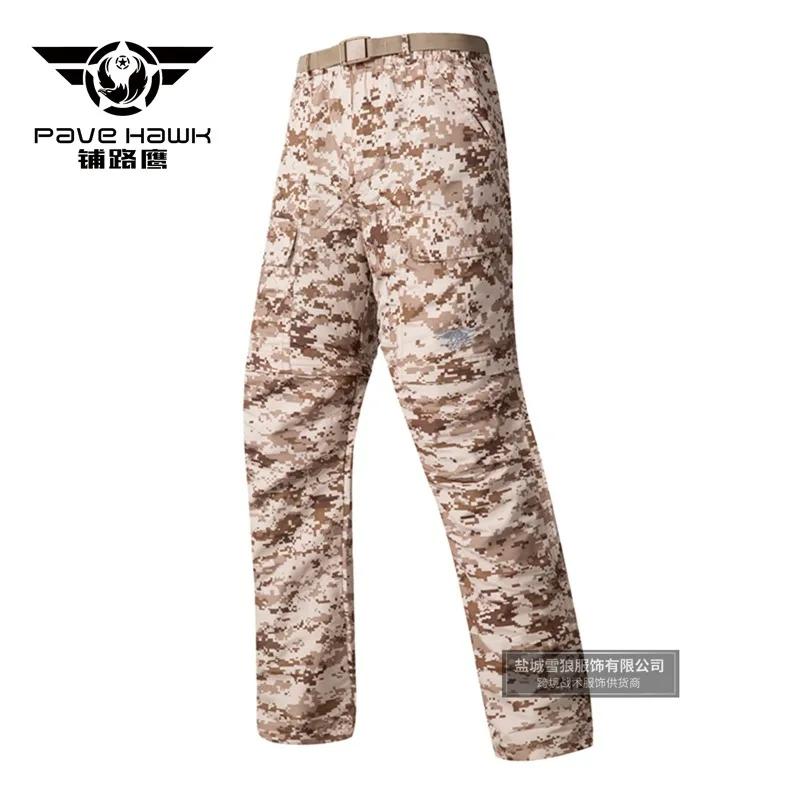 Camo Sand Мужские весенние эластичные съемные штаны, шорты, тактические боевые тренировочные быстросохнущие износостойкие уличные камуфляжные охотничьи брюки - Цвет: Camo Sand