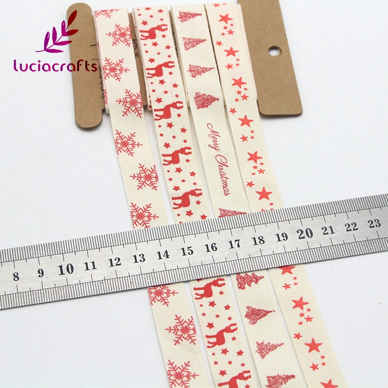 Lucia Crafts 5/8 ''15-16 мм Рождественская мультяшная печать хлопковые ленты подарочная упаковка «сделай сам» аксессуары ручной работы Q0405