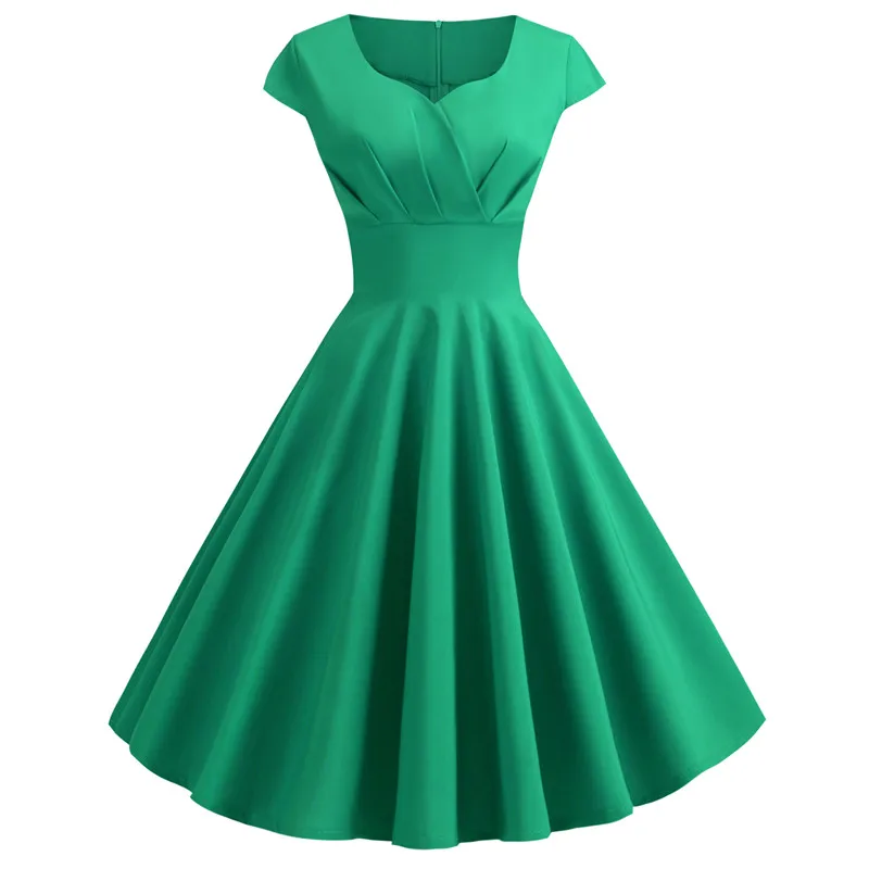 Летний Для женщин Винтаж платье короткий рукав с v-образным вырезом Повседневное элегантные ретро Pin Up вечерние платья средней длины халат большого размера - Цвет: JY13841 Green