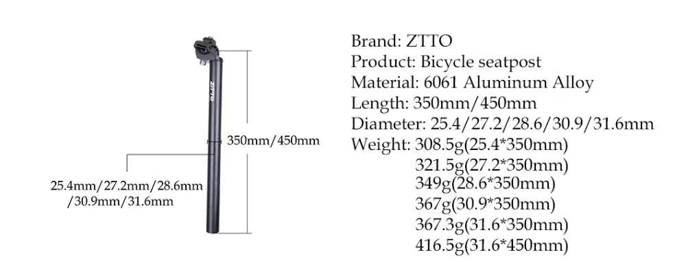 ZTTO велосипедный Запчасти MTB дорожный велосипед велосипедный Подседельный штырь трубки Superlight Подседельный штырь 25,4 27,2 28,6 31,6 350 мм