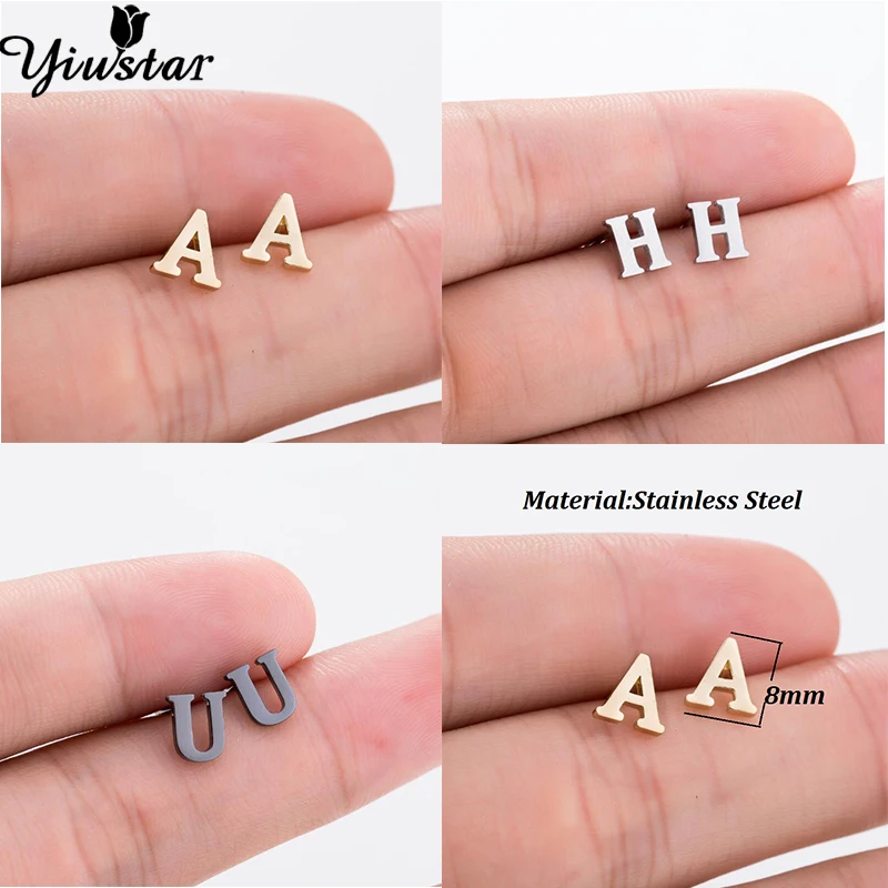 

Yiustar Tiny Alphabet Earrings Cute A-Z Letter Stainless Steel Stud Earrings for Women Unique Kids Personalized Pendientes Gifts