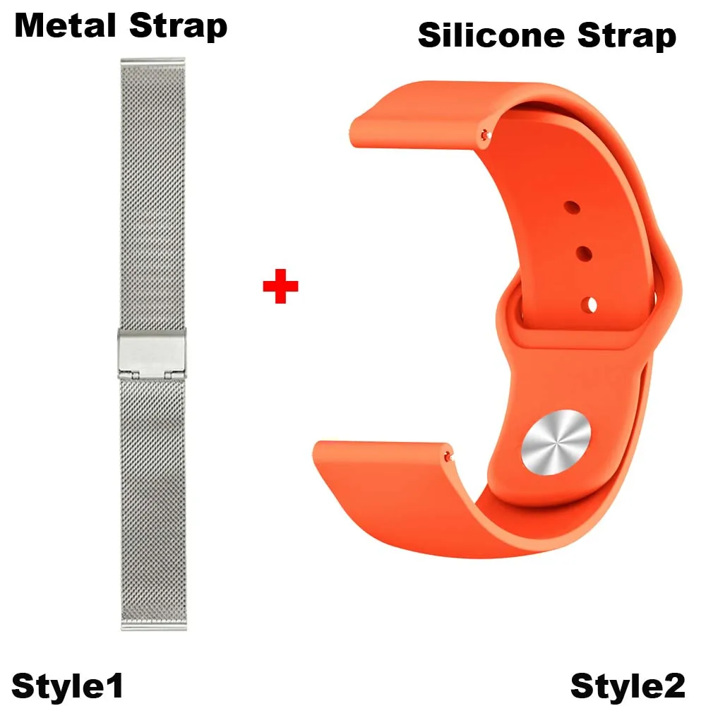20 мм Браслет Для Xiaomi Amazfit GTS ремешок для часов Amazfit Bip из нержавеющей стали металлический ремешок для часов Amazfit GTR 42 мм силиконовый ремешок - Цвет: Silver-Orange